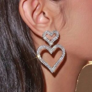 NEW Dolls Kill Silver Diamante Hearts Hoops Earrings